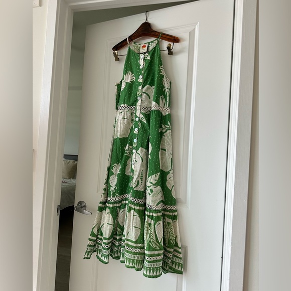 Farm Rio Lace Monsteras Embroidered Ruffle-Hem Midi Dress - Picture 4 of 10